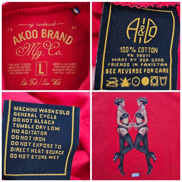 Lingerie Ladies AKOO Graphic Tshirt Size L Red Cotton Crewneck Handcuffs Chains - Picture 1 of 8